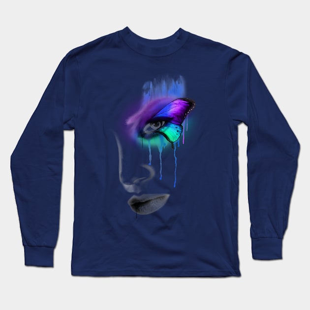 WOMAN IN A BUTTERFLY EYE Long Sleeve T-Shirt by PJ INFLUENCER